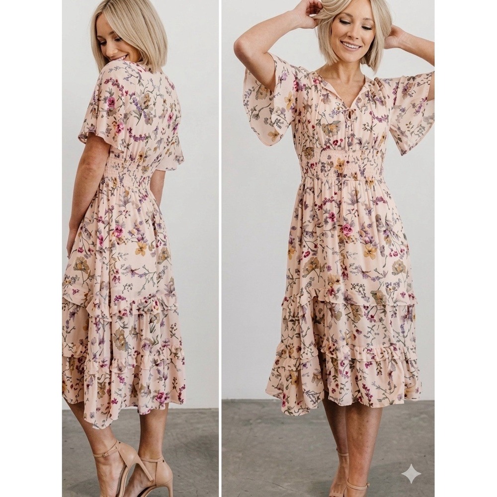 Baltic Born Midi Dress Floral Midi Tiered Smocked Flutter Sleeve 2XL XXL Cottage